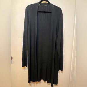 Eileen Fisher Rib Knit Long Open Front Cardigan Tencel Lyocell Charcoal Gray 1X